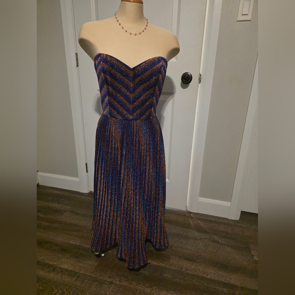 Dress the Population Strapless Multicolor Chevron Dress